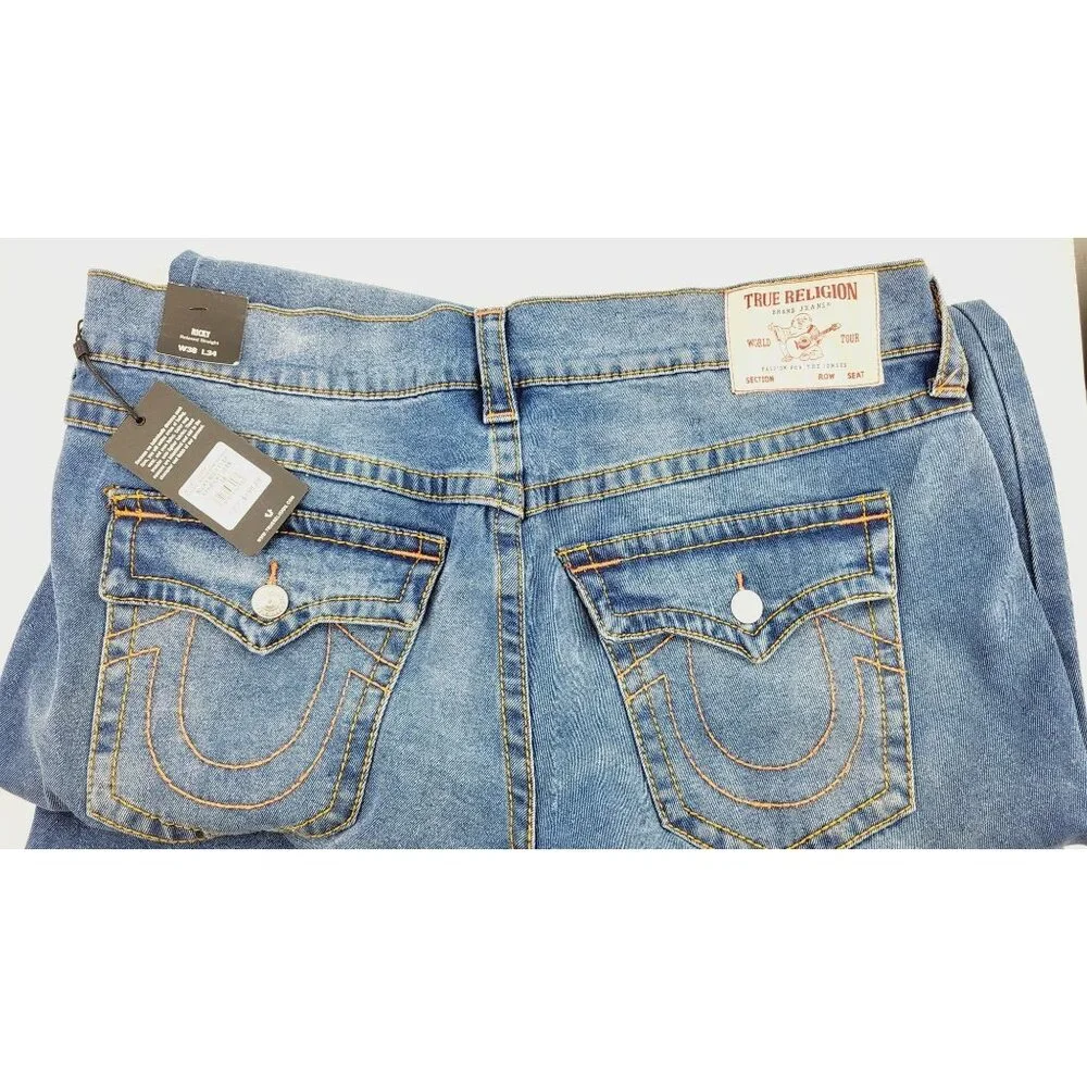 NWT True Religion Ricky Big‎ T Flap Straight Blue Jeans - Size 38x34